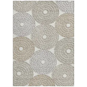 9' X 12' Ivory Brown And Gray Geometric Washable Indoor Outdoor Area Rug