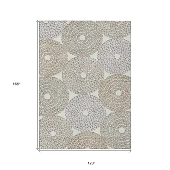 10' X 14' Ivory Brown And Gray Geometric Washable Indoor Outdoor Area Rug