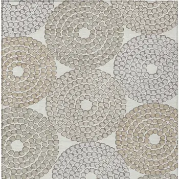 10' X 14' Ivory Brown And Gray Geometric Washable Indoor Outdoor Area Rug