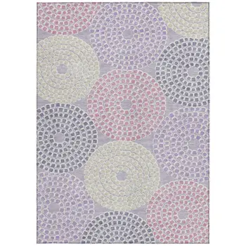 5' X 8' Lavender Purple And Gray Geometric Washable Indoor Outdoor Area Rug