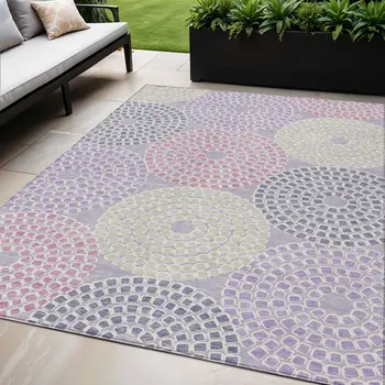 5' X 8' Lavender Purple And Gray Geometric Washable Indoor Outdoor Area Rug