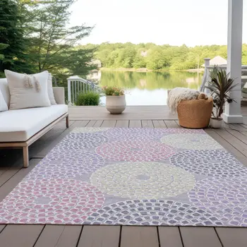 9' X 12' Lavender Purple And Gray Geometric Washable Indoor Outdoor Area Rug