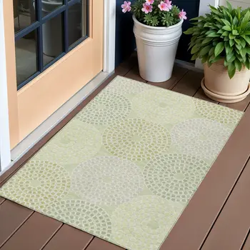 3' X 5' Mint Green And Light Purple Geometric Washable Indoor Outdoor Area Rug