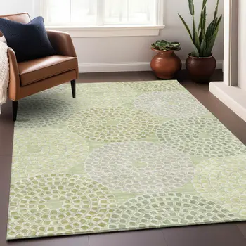 3' X 5' Mint Green And Light Purple Geometric Washable Indoor Outdoor Area Rug