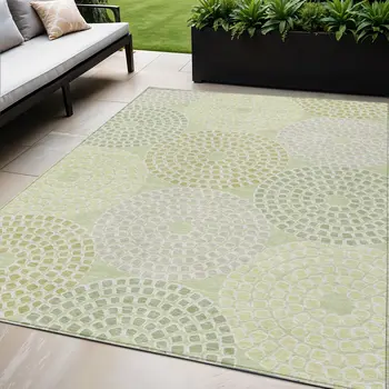 5' X 8' Mint Green And Light Purple Geometric Washable Indoor Outdoor Area Rug