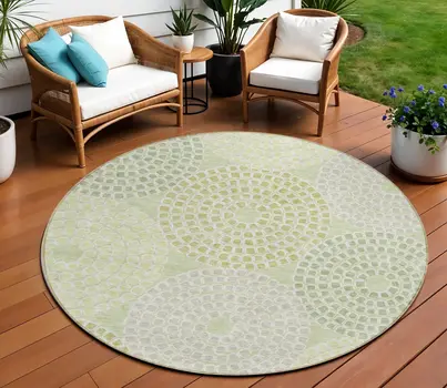 8' Mint Green And Light Purple Round Geometric Washable Indoor Outdoor Area Rug