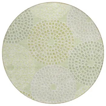 8' Mint Green And Light Purple Round Geometric Washable Indoor Outdoor Area Rug