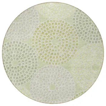 8' Mint Green And Light Purple Round Geometric Washable Indoor Outdoor Area Rug