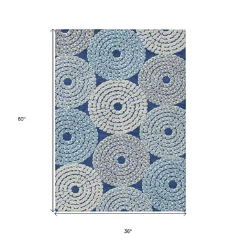 3' X 5' Navy Blue Gray And Aqua Geometric Washable Indoor Outdoor Area Rug