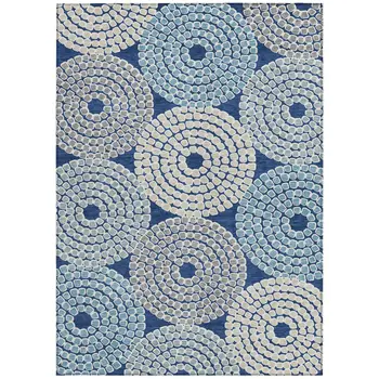 5' X 8' Navy Blue Gray And Aqua Geometric Washable Indoor Outdoor Area Rug