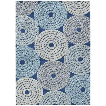 9' X 12' Navy Blue Gray And Aqua Geometric Washable Indoor Outdoor Area Rug