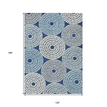 10' X 14' Navy Blue Gray And Aqua Geometric Washable Indoor Outdoor Area Rug