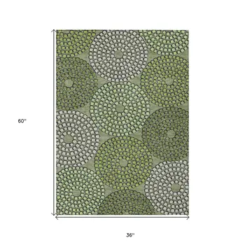 3' X 5' Olive Green And Beige Geometric Washable Indoor Outdoor Area Rug