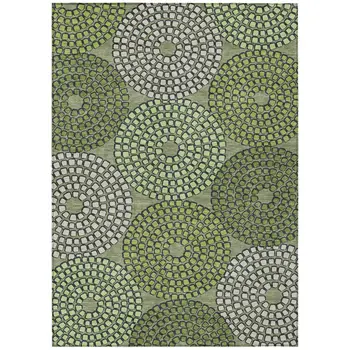 3' X 5' Olive Green And Beige Geometric Washable Indoor Outdoor Area Rug