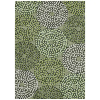5' X 8' Olive Green And Beige Geometric Washable Indoor Outdoor Area Rug