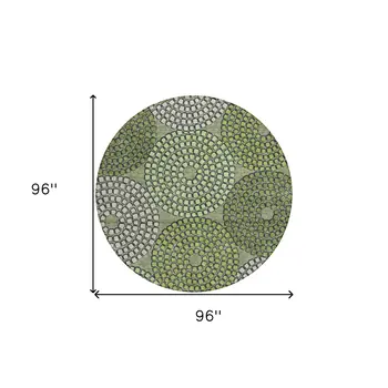 8' Olive Green And Beige Round Geometric Washable Indoor Outdoor Area Rug