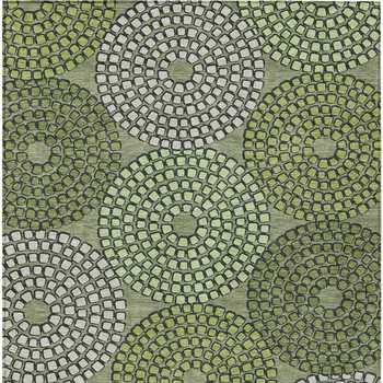 10' X 14' Olive Green And Beige Geometric Washable Indoor Outdoor Area Rug