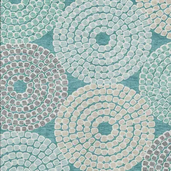 8' X 10' Teal Blue Beige And Gray Geometric Washable Indoor Outdoor Area Rug