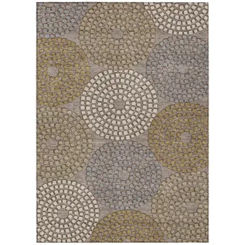 3' X 5' Taupe Beige And Green Geometric Washable Indoor Outdoor Area Rug