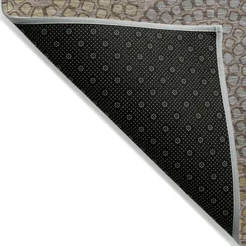3' X 5' Taupe Beige And Green Geometric Washable Indoor Outdoor Area Rug