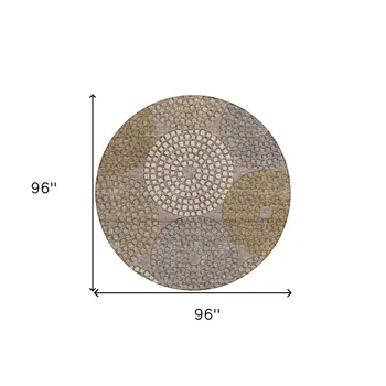 8' Taupe Beige And Green Round Geometric Washable Indoor Outdoor Area Rug