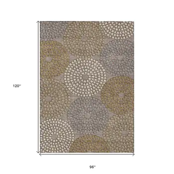 8' X 10' Taupe Beige And Green Geometric Washable Indoor Outdoor Area Rug