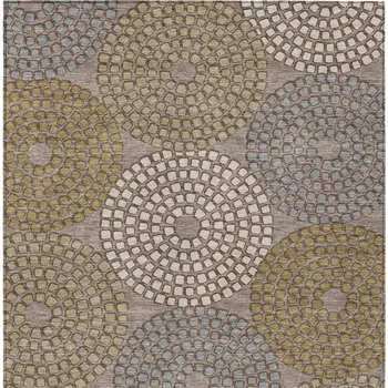 10' X 14' Taupe Beige And Green Geometric Washable Indoor Outdoor Area Rug