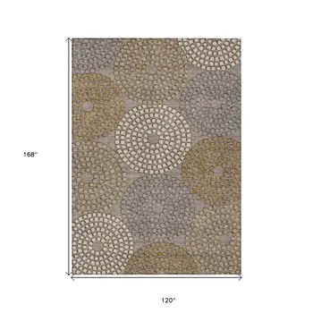 10' X 14' Taupe Beige And Green Geometric Washable Indoor Outdoor Area Rug
