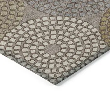 10' X 14' Taupe Beige And Green Geometric Washable Indoor Outdoor Area Rug