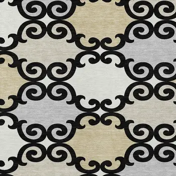 3' X 5' Black Gray And Ivory Trellis Washable Indoor Outdoor Area Rug