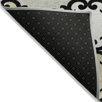 5' X 8' Black Gray And Ivory Trellis Washable Indoor Outdoor Area Rug