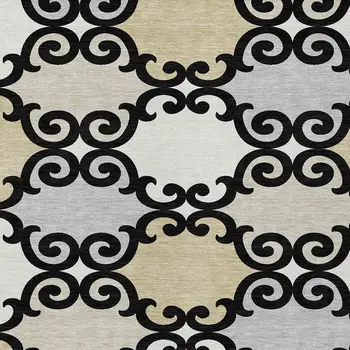 5' X 8' Black Gray And Ivory Trellis Washable Indoor Outdoor Area Rug
