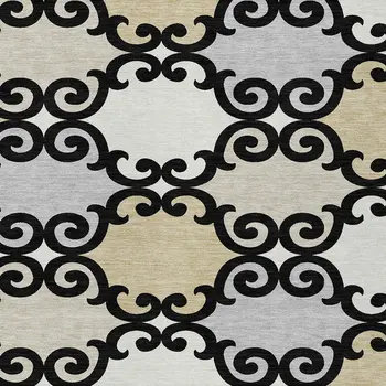 8' X 10' Black Gray And Ivory Trellis Washable Indoor Outdoor Area Rug