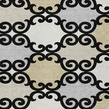 10' X 14' Black Gray And Ivory Trellis Washable Indoor Outdoor Area Rug