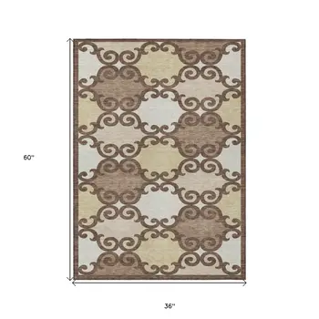 3' X 5' Brown And Beige Trellis Washable Indoor Outdoor Area Rug