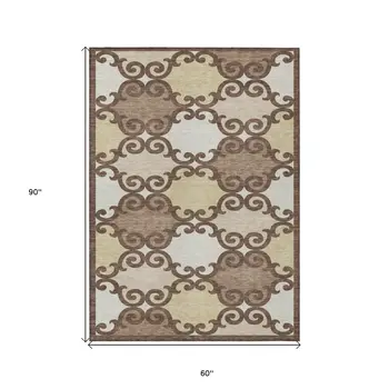 5' X 8' Brown And Beige Trellis Washable Indoor Outdoor Area Rug