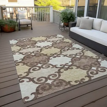 5' X 8' Brown And Beige Trellis Washable Indoor Outdoor Area Rug