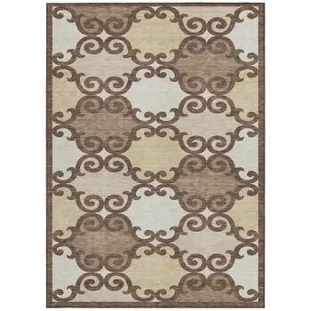 5' X 8' Brown And Beige Trellis Washable Indoor Outdoor Area Rug