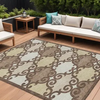 8' X 10' Brown And Beige Trellis Washable Indoor Outdoor Area Rug