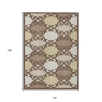10' X 14' Brown And Beige Trellis Washable Indoor Outdoor Area Rug