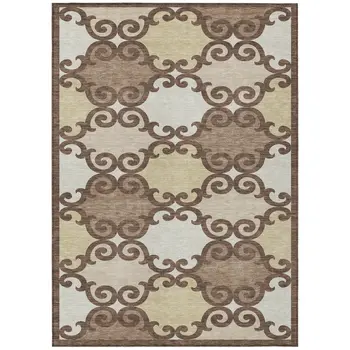 10' X 14' Brown And Beige Trellis Washable Indoor Outdoor Area Rug