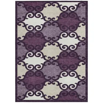 3' X 5' Eggplant And Ivory Trellis Washable Indoor Outdoor Area Rug