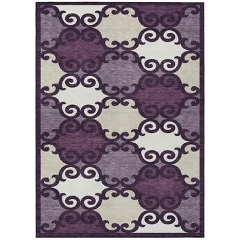 5' X 8' Eggplant And Ivory Trellis Washable Indoor Outdoor Area Rug