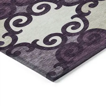 5' X 8' Eggplant And Ivory Trellis Washable Indoor Outdoor Area Rug