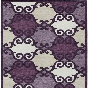 10' X 14' Eggplant And Ivory Trellis Washable Indoor Outdoor Area Rug