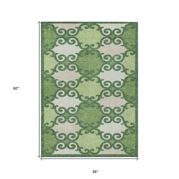 3' X 5' Green And Ivory Trellis Washable Indoor Outdoor Area Rug
