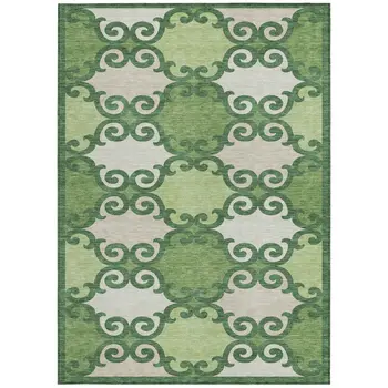 5' X 8' Green And Ivory Trellis Washable Indoor Outdoor Area Rug