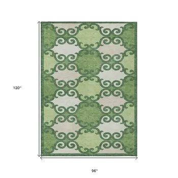 8' X 10' Green And Ivory Trellis Washable Indoor Outdoor Area Rug
