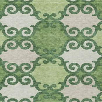 8' X 10' Green And Ivory Trellis Washable Indoor Outdoor Area Rug