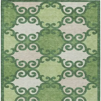 9' X 12' Green And Ivory Trellis Washable Indoor Outdoor Area Rug